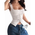 thumbnail image 1 of Button Up Tank Tops for Women Ribbed Sleeveless Button Down Shirts Vest Y2k Crop Top Basic Fitted Vest White S, 1 of 7