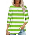 thumbnail image 1 of Button Up Tunic Tops for Women Casual 3/4 Sleeve Crewneck Strip Henley Shirts Pleated Summer Fall Pullover Loose Blouses, Green, L, 1 of 4