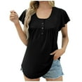 thumbnail image 1 of Button Up Tunic Tops for Women Casual Comfort Cotton Flutter Short Sleeve Shirts Pleated Summer Pullover Loose Blouses, Black, XXXL, 1 of 7