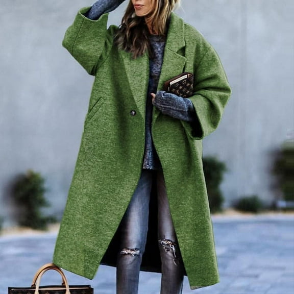 Button Up Winter Mid-Long Trench Coat (XL, Green)
