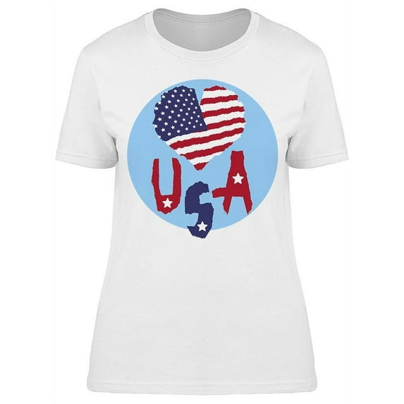 Button: Usa And Heart T-Shirt Women -Image by Shutterstock, Female Small