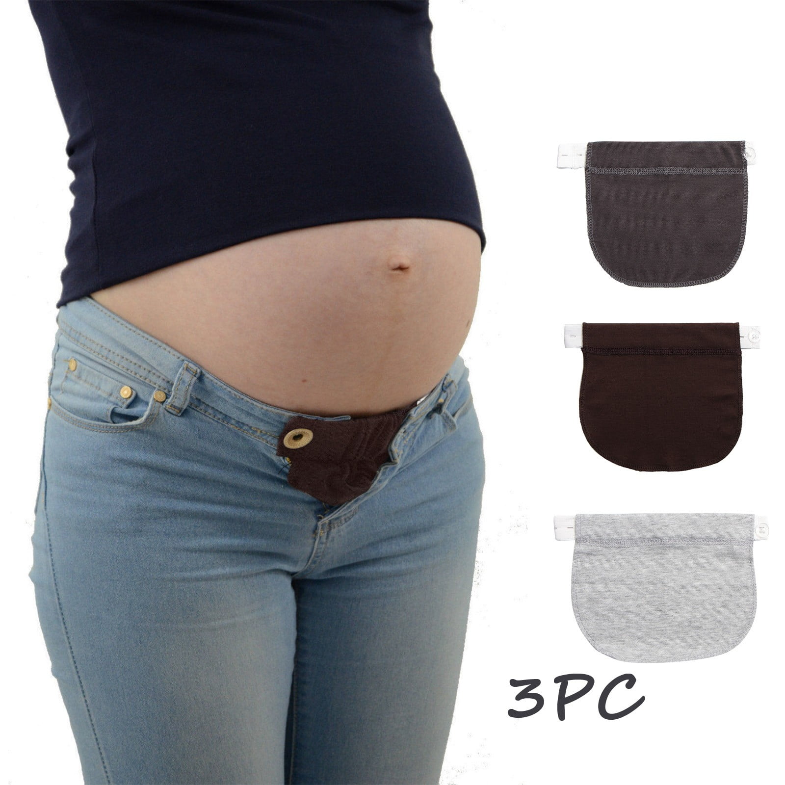 AYE Adjustable Waist Extenders for Women Pregnancy, 3 Pieces (Black, Blue  and Khaki)