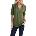 Button Women Ladies Clothing Loose Shirt Chiffon Zipper Long Sleeves