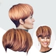 thumbnail image 1 of Button Women Short Straight Wig Natural Black to Brown Gradient Hair Cap Realistic, 1 of 8