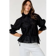 Button-down Collar Neck Embroidered Top