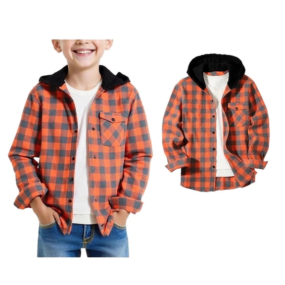 Button down Shirt Boys Plaid Hooded Long Sleeve Shirts Kids Light Fall Shirts Boy Shirts Size 5-6 Years