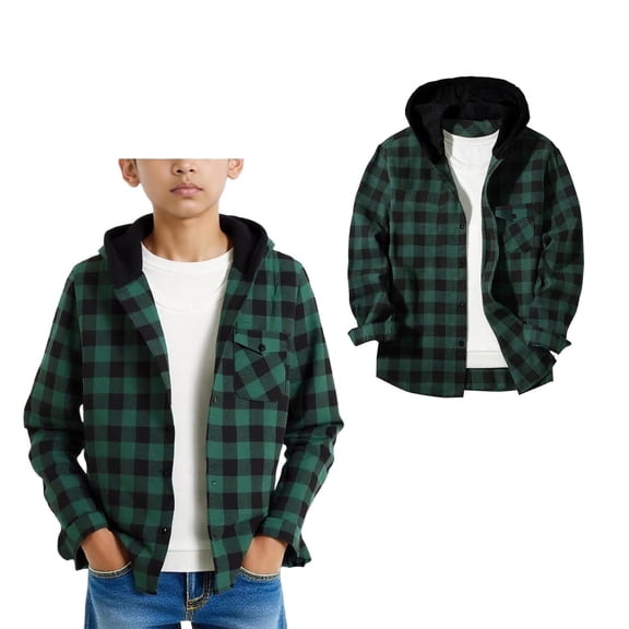 Button down Shirts for Boys Plaid Hooded Boys Long Sleeve Shirts Fall Light Jacket Shirts for Boys Size 5-6 Years