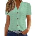 thumbnail image 1 of Button down Shirts for Women Casual V Neck Eyelet Embroidered Short Sleeve Tops Loose Solid Color Tunic Blouses (S, Green), 1 of 4