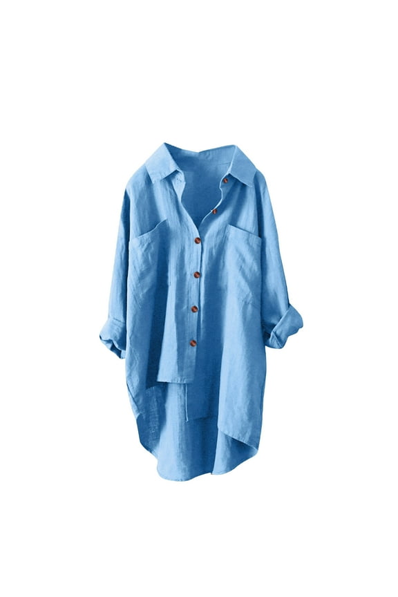 Button down Shirts for Women Cotton Linen Long Sleeve Laple Oversized Tops Casual Loose Tshirts with Pocket