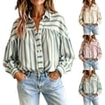 thumbnail image 1 of Button down Shirts for Women Dressy Striped Long Sleeve Blouse Fashion Casual Daily Tops by Yigetop Blue L, 1 of 6