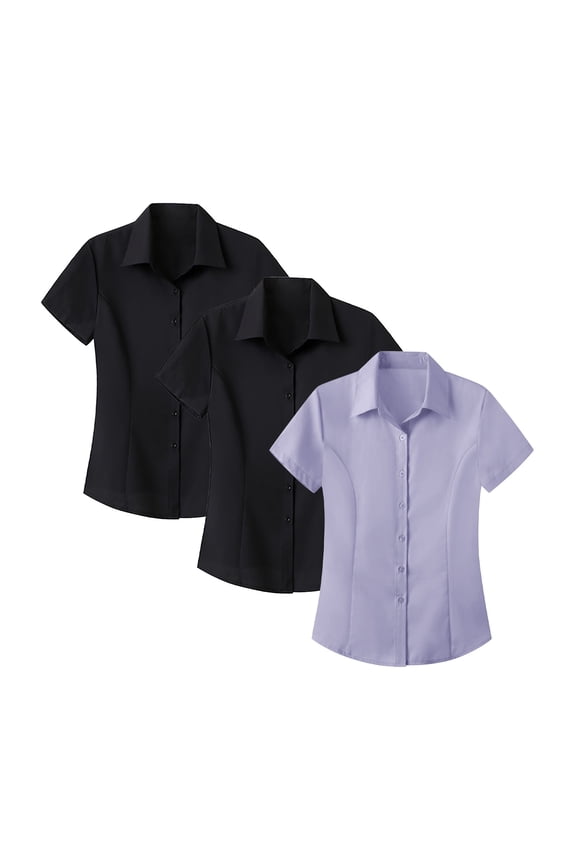 Button down Shirts for Women, Prolriy Women's Interview Formal Shirt, Smooth Short Sleeve Blouse Womens Tops P S