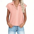 thumbnail image 1 of Button down Shirts for Women Summer Dressy Casual Collared Cap Short Sleeve Tops Loose Fit Solid Color Blouses (XL, Pink), 1 of 5