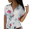 thumbnail image 1 of Button down Tops for Women Floral Printed Dress Shirts Short Sleeve Flowy Collared Plus Size Chiffon Blouses (L, Hot Pink), 1 of 7