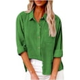thumbnail image 1 of Button down shirts for women long sleeve Dressy Casual Tops Business Work Blouses Gauze Cotton Linen Shirts V Neck Loose Blouse Plus Size Elegant Tunic Top, 1 of 4