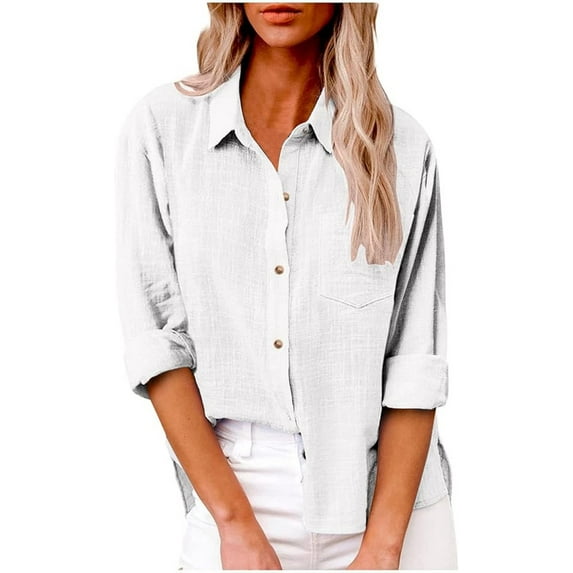 Button down shirts for women long sleeve Dressy Casual Tops Business Work Blouses Gauze Cotton Linen Shirts V Neck Loose Blouse Plus Size Elegant Tunic Top
