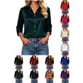 thumbnail image 1 of Button up Shirt Women Zaewscy Women's Satin Button Down Shirt Point Collar 3/4 Sleeve Elegant Casual Blouse Navy M, 1 of 8