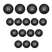 ButtonMode Faux Horn Suit Buttons 16pc Set has 4 Buttons Measuring 19mm (3/4 inch) for Jacket Coat Front, 12 Buttons Measuring 15mm (5/8 inch) for Jacket Sleeves and Pants, Black Classic, 16-Buttons
