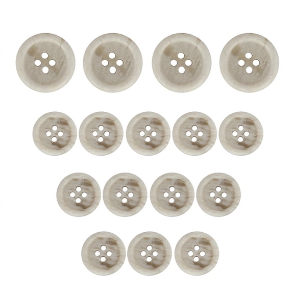 ButtonMode Regular Suit Buttons 16pc Set includes 4 Buttons measuring 20mm (3/4 Inch) for Jacket Front, 12 Buttons measuring 15mm (9/16 Inch) for Jacket Sleeves and Pants, Ivory Cream, 16-Buttons