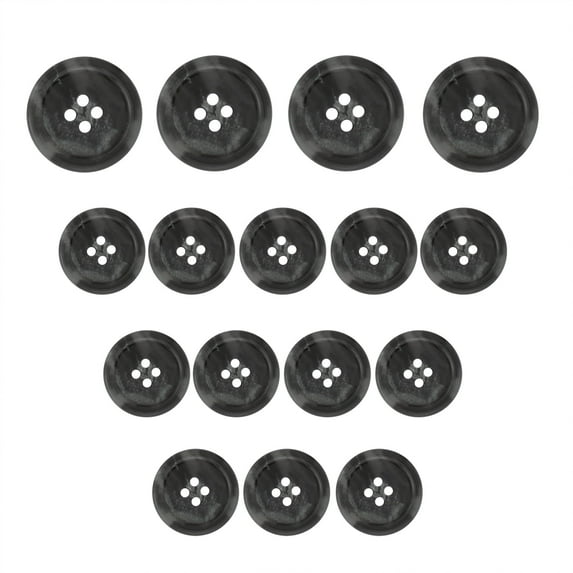 ButtonMode Regular Suit Buttons 16pc Set includes 4 Buttons measuring 20mm (3/4 Inch) for Jacket Front, 12 Buttons measuring 15mm (9/16 Inch) for Jacket Sleeves and Pants, Gray Dark, 16-Buttons