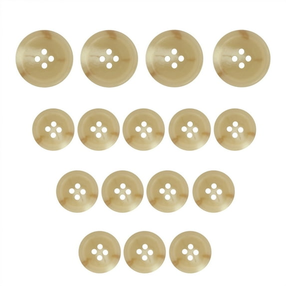 ButtonMode Regular Suit Buttons 16pc Set includes 4 Buttons measuring 20mm (3/4 Inch) for Jacket Front, 12 Buttons measuring 15mm (9/16 Inch) for Jacket Sleeves and Pants, Beige Khaki, 16-Buttons