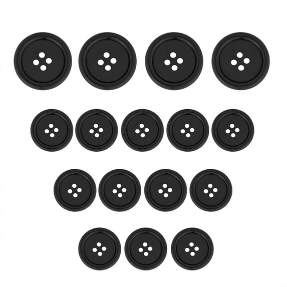ButtonMode Regular Suit Buttons 16pc Set includes 4 Buttons measuring 20mm (3/4 Inch) for Jacket Front, 12 Buttons measuring 15mm (9/16 Inch) for Jacket Sleeves and Pants, Black, 16-Buttons