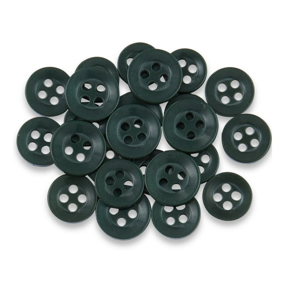 ButtonMode Replacement Shirt Buttons 22pc Set Has 8 Front (11mm or 7/16 in), 7 Sleeve (10mm or 3/8 in) & 7 Collar (9mm or Almost 3/8 in), Green Dark