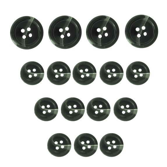ButtonMode Standard Suit Buttons 16pc Set includes 4 Buttons measuring 19mm (3/4 Inch) for Jacket Front, 12 Buttons measuring 15mm (5/8 Inch) for Jacket Sleeves and Pants, Green, 16-Buttons