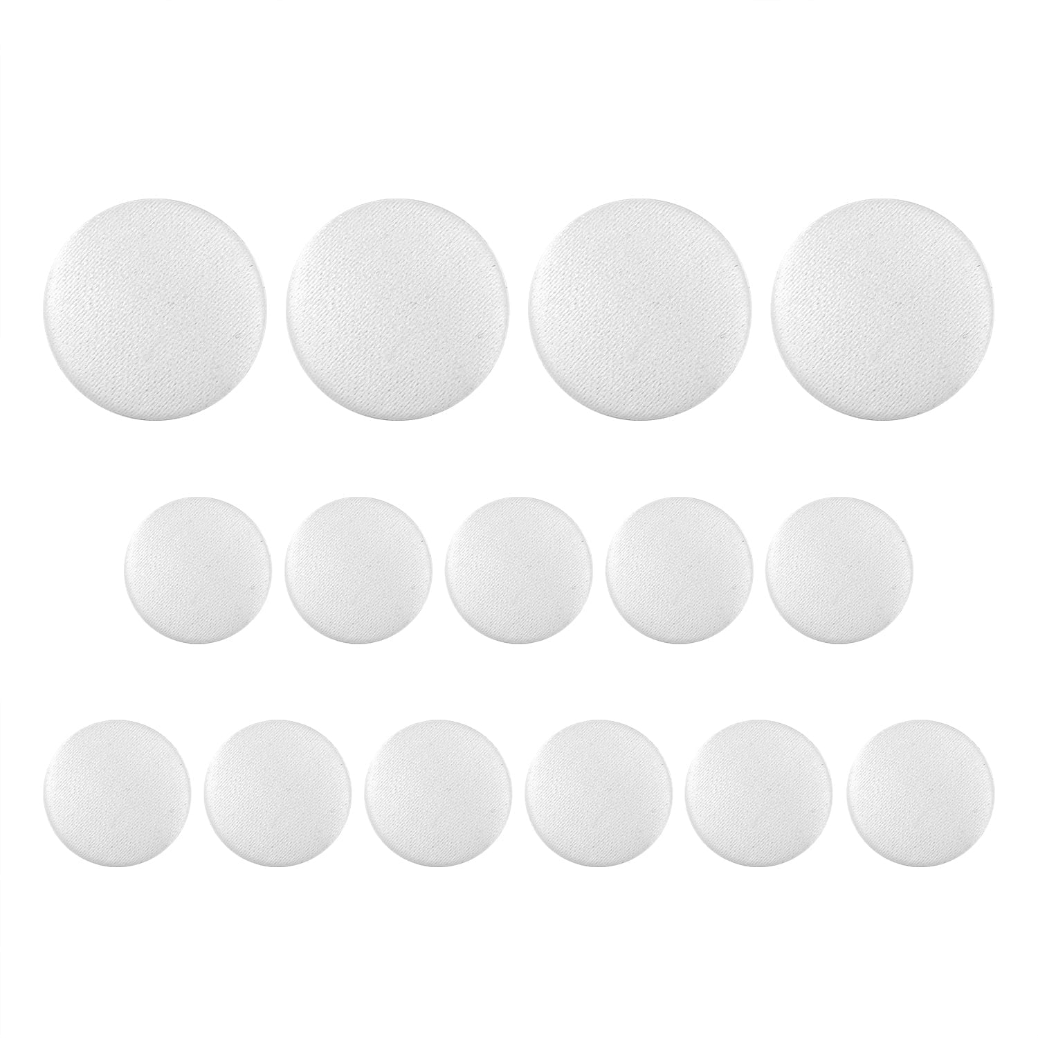 ButtonMode Tuxedo Suit Buttons 15pc Set (Fits Most Formalwear) Includes 4 Jacket Front Buttons (19mm or 3/4 Inch) and 11 Sleeve and Pant Buttons (15mm or 5/8 Inch), White Satin Smooth, 15-Buttons
