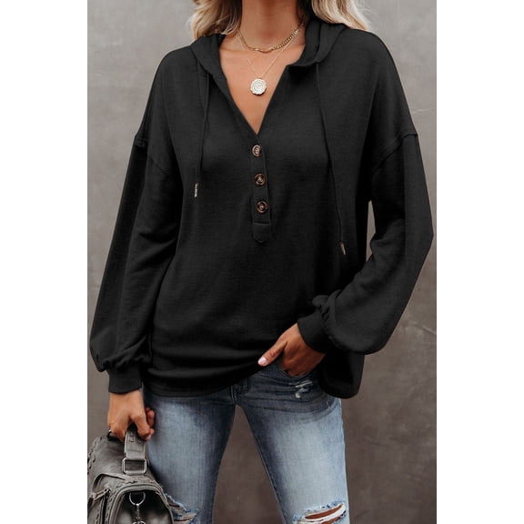 Buttoned High and Low Hem Hoodie