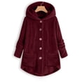 thumbnail image 1 of Buttoned Irregular Hooded Plush Top, 1 of 6