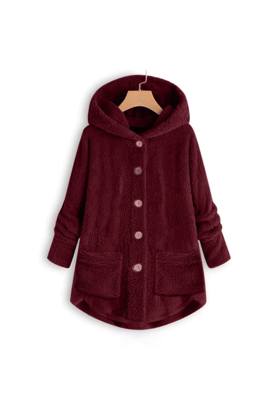 Buttoned Irregular Hooded Plush Top