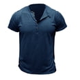 thumbnail image 1 of Buttons Crewneck Tops Mens Short Sleeve T-Shirts Workout Athletic Slim Shirts Basic Tops Breathable Cotton Tees Activewear Navy,XL, 1 of 6