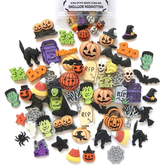 Buttons Galore 100 Halloween Buttons Super Value Pack for Craft & Sewing