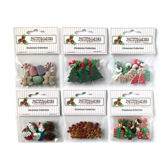 Buttons Galore 50+ Assorted Buttons for Sewing & Crafts - Christmas - Set of 6 Button Packs