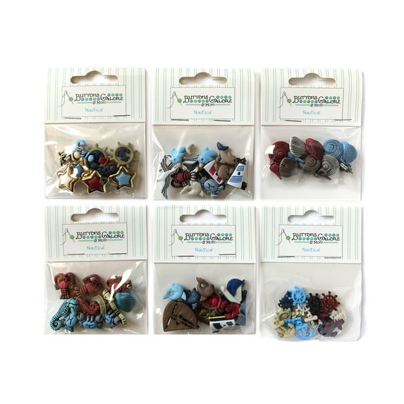 Buttons Galore 50+ Assorted Buttons for Sewing & Crafts - Nautical - Set of 6 Button Packs
