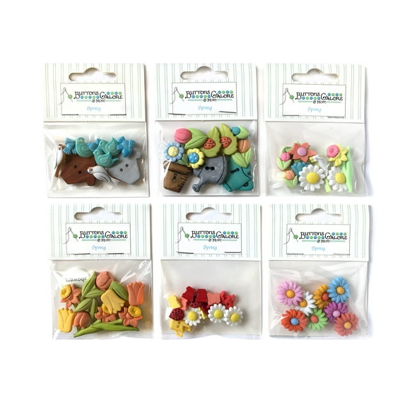 Buttons Galore 50+ Assorted Buttons for Sewing & Crafts - Spring - Set of 6 Button Packs