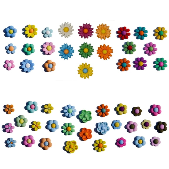 Assorted Flower Power Buttons 50+ Piece Set for Sewing, Scrapbooking & DIY Crafts Colorful Floral Designs