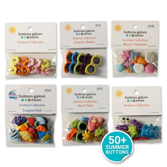 Buttons Galore 60+ Summer Buttons for Sewing & Crafts - Set of 6 Button Packs