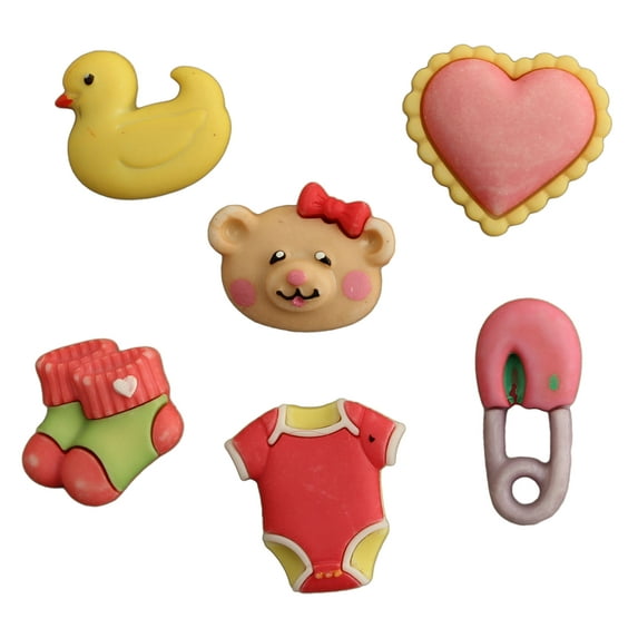 Buttons Galore "Baby Hugs" Assortment Of 3 Dimensional, Hand Dyed And Hand Painted Craft & Fashion Buttons - Sweet Baby Girl