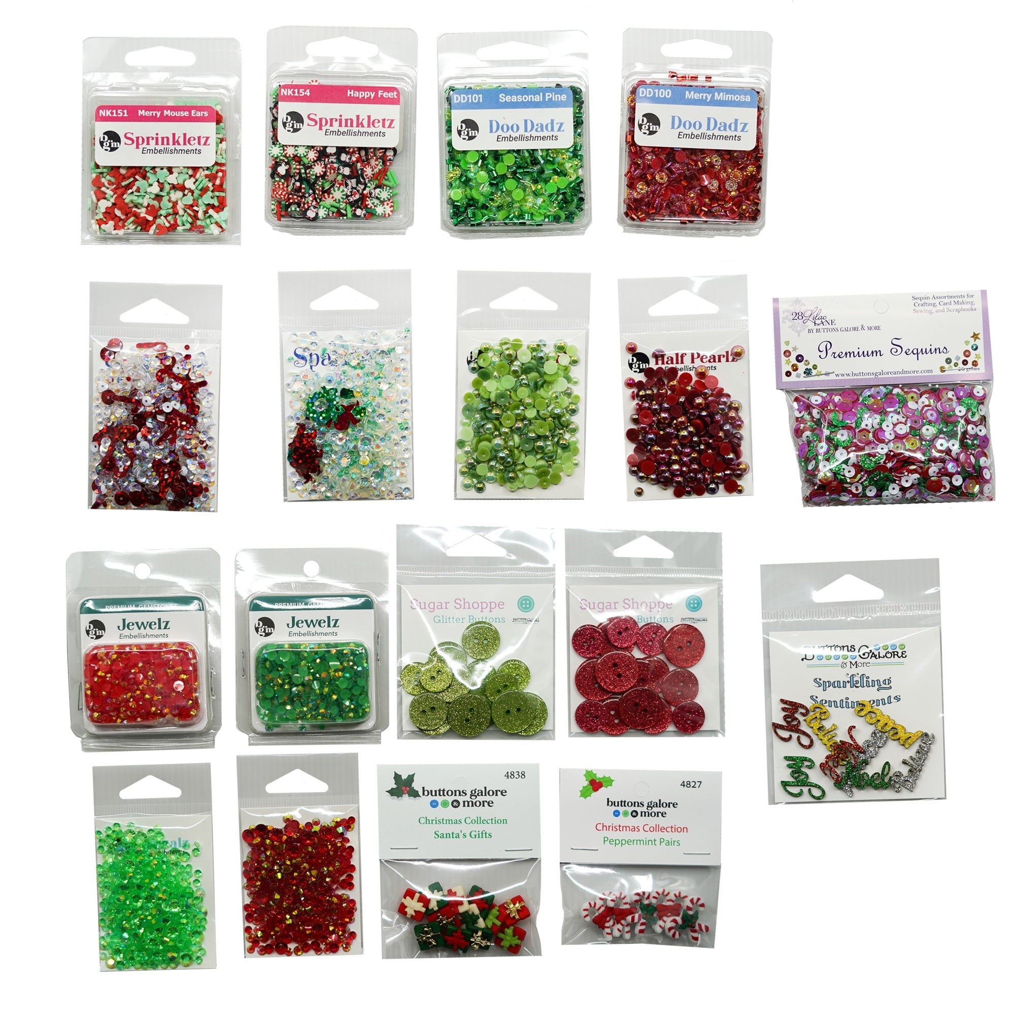 Buttons Galore Christmas Super Bundle Red Green Sequins Set of 20 Craft Embellishments