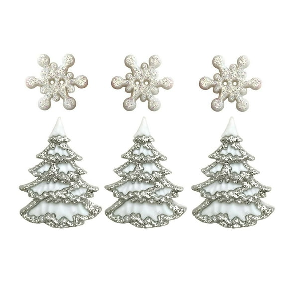 Buttons Galore Christmas Theme Buttons for Crafts and Sewing- White Christmas