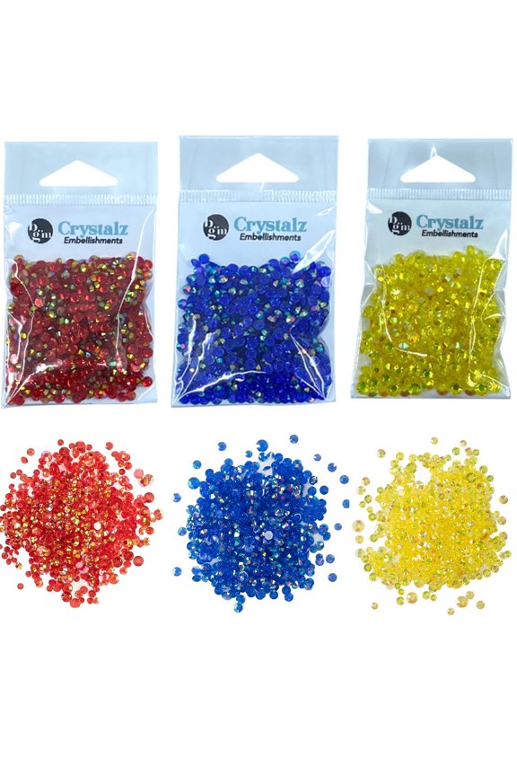 Crystalz Iridescent Flat Back Gems for DIY Crafts, Scrapbooks, Paper Crafts - Primary Colors 1200 Pieces