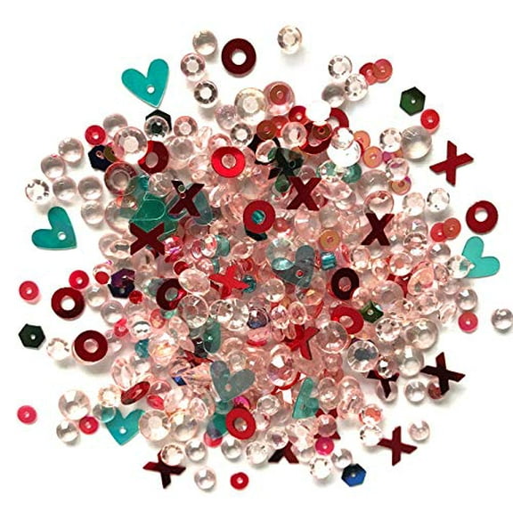 Buttons Galore Embellishments Iridescent Acrylic Gems, Shaped Sequins, Flat Back Pearls Sparkletz for Crafts Sewing Paper Crafts - Hugs and Kisses - 3 Pack 30 Grams