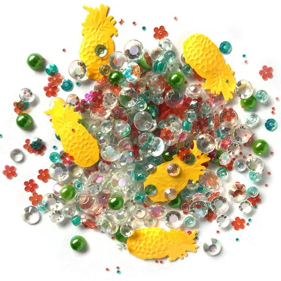Buttons Galore Embellishments Iridescent Acrylic Gems, Shaped Sequins, Flat Back Pearls Sparkletz for Crafts Sewing Paper Crafts - Tropical Delight - 3 Pack 30 Grams