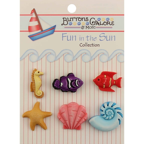 Fun In The Sun Buttons-Ocean Wonders, Pk 6, Buttons Galore