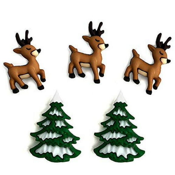 Buttons Galore & More Christmas Collection of Novelty Buttons for DIY Crafts, Scrapbooks, Card Making and Sewing-Reindeer Fun - 3 Pack 15 Buttons
