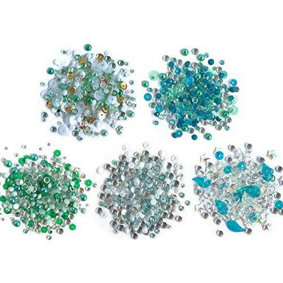 Buttons Galore Sparkletz Embellishments, Iridescent Diamonds, Half Pearls, Sequins & Seed Beads for Crafts, Scrapbooks, Card Making & Shaker Crafts-Ocean-50 Grams Total