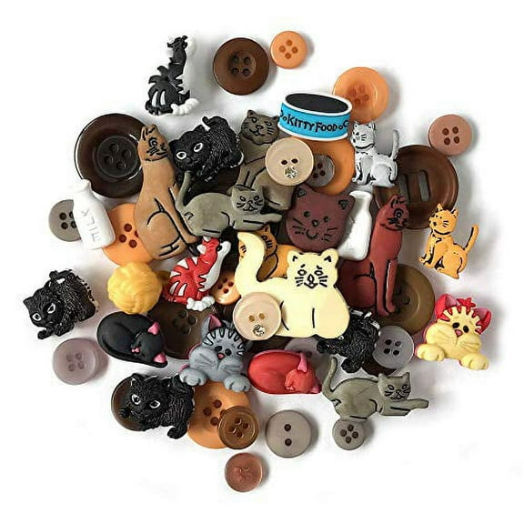 Buttons Galore Value Pack of Buttons for Crafts and Sewing- Cats- 50+ Buttons