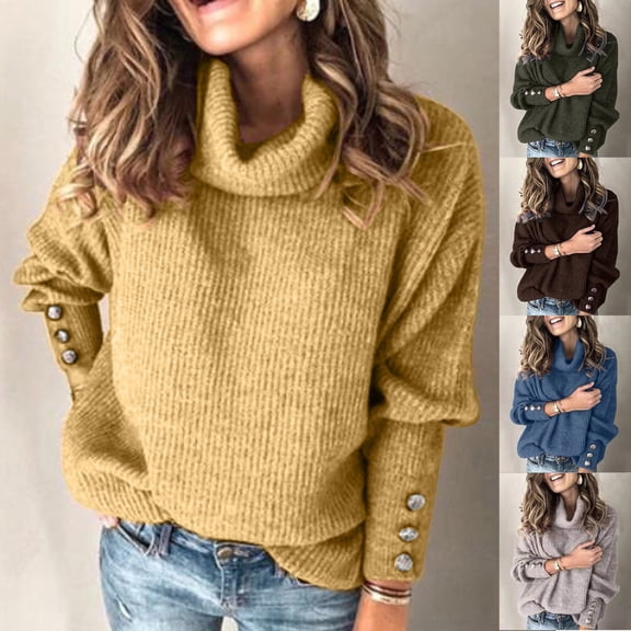 Buttons Knitted Sweater for Women Bow Sleeve Casual Top Fall Winter Warm T Shirts Army Green XXL