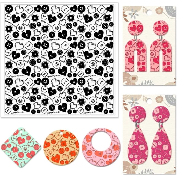 Buttons Texture Silicone Clay Texture Stamp Sewing Thread Love Heart Polymer Clay Texture Sheets Clay Modeling Pattern Pad Texture Sheets for Earrings Jewelry Making